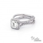 1.58 Cushion cut diamond halo double band Engagment Ring set in 18k White gold 